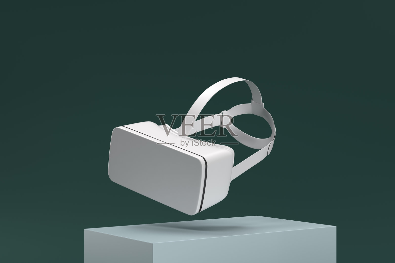 一个白色的虚拟现实头盔悬浮在空中照片摄影图片