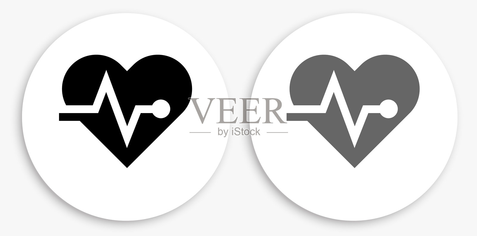 心脏脉搏黑白圆形图标插画图片素材