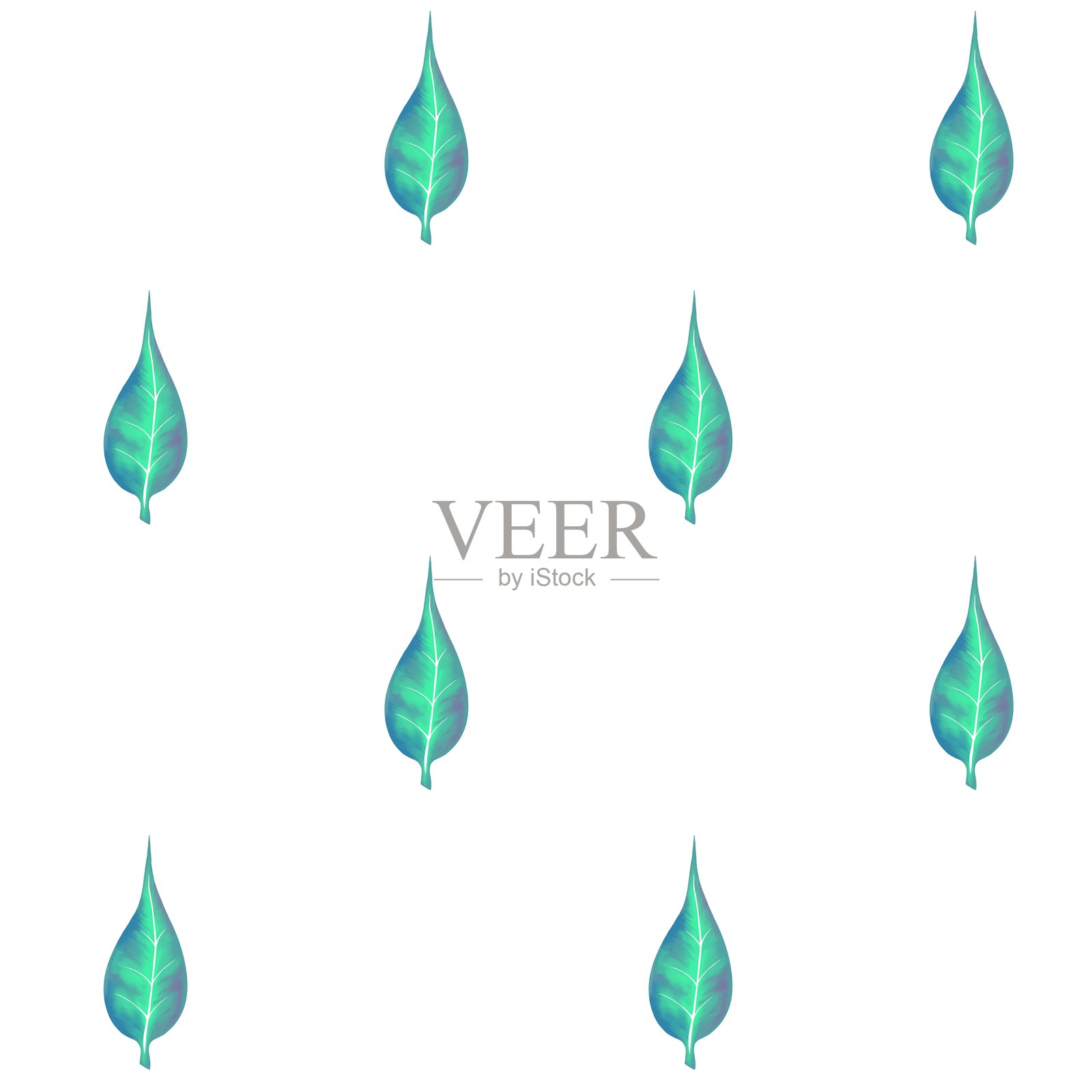 青绿色叶子无缝图案，花园背景插画图片素材