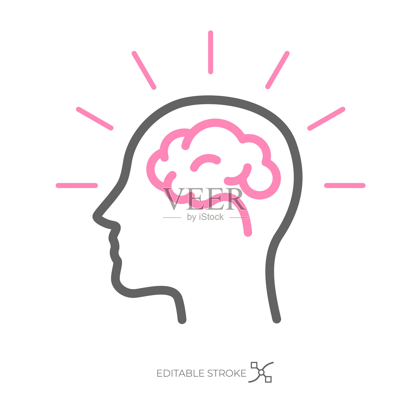 思考者的头部轮廓与大脑，脑功能概念插画图片素材