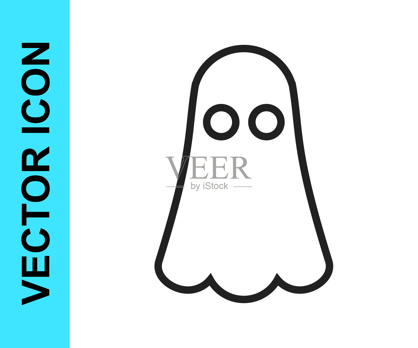 黑色线条的鬼魂图标，背景为白色。快乐的万圣节派对。矢量图。插画图片素材