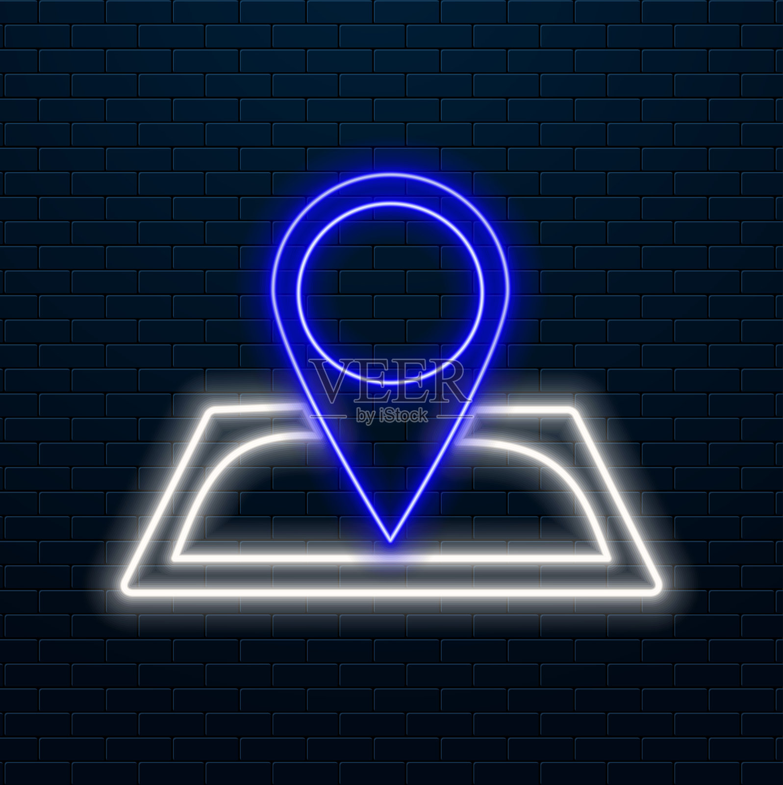 一组霓虹色卡片密码图标。标记地图上的GPS导航地理标签。插画图片素材