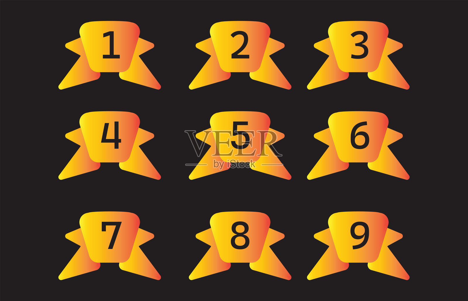 从第一名到第九名的排名位置，配有奖牌图标插画图片素材