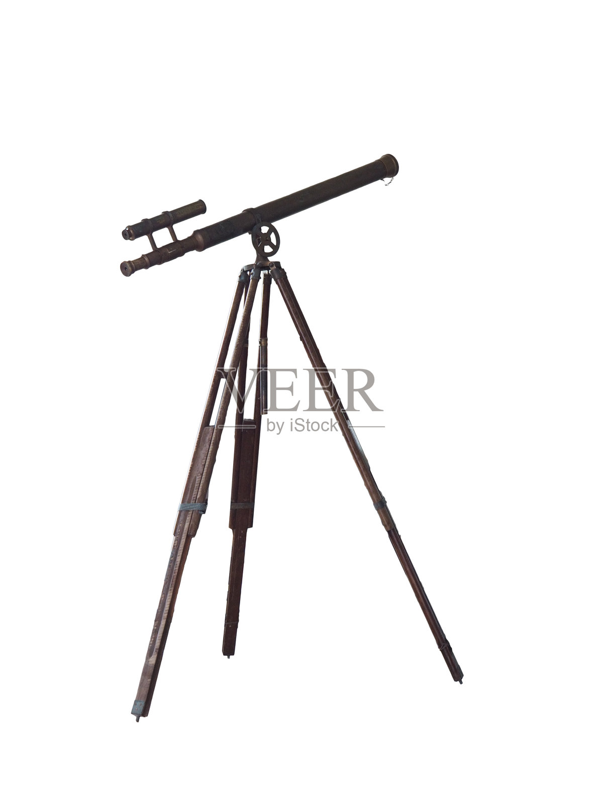 经典望远镜，孤立在透明背景上。照片摄影图片