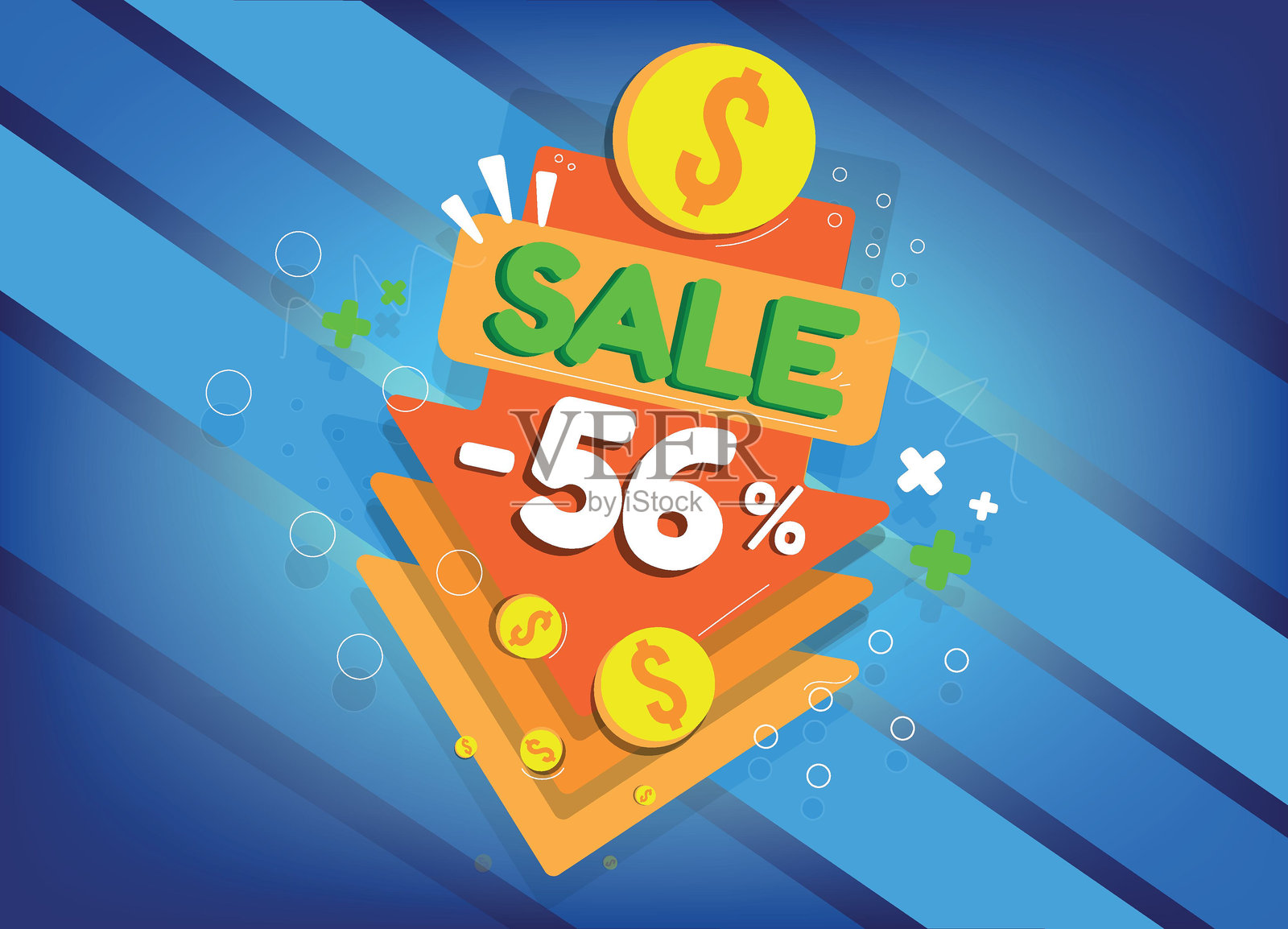 促销折扣，标签和箭头图标，五十六折，-56%插画图片素材