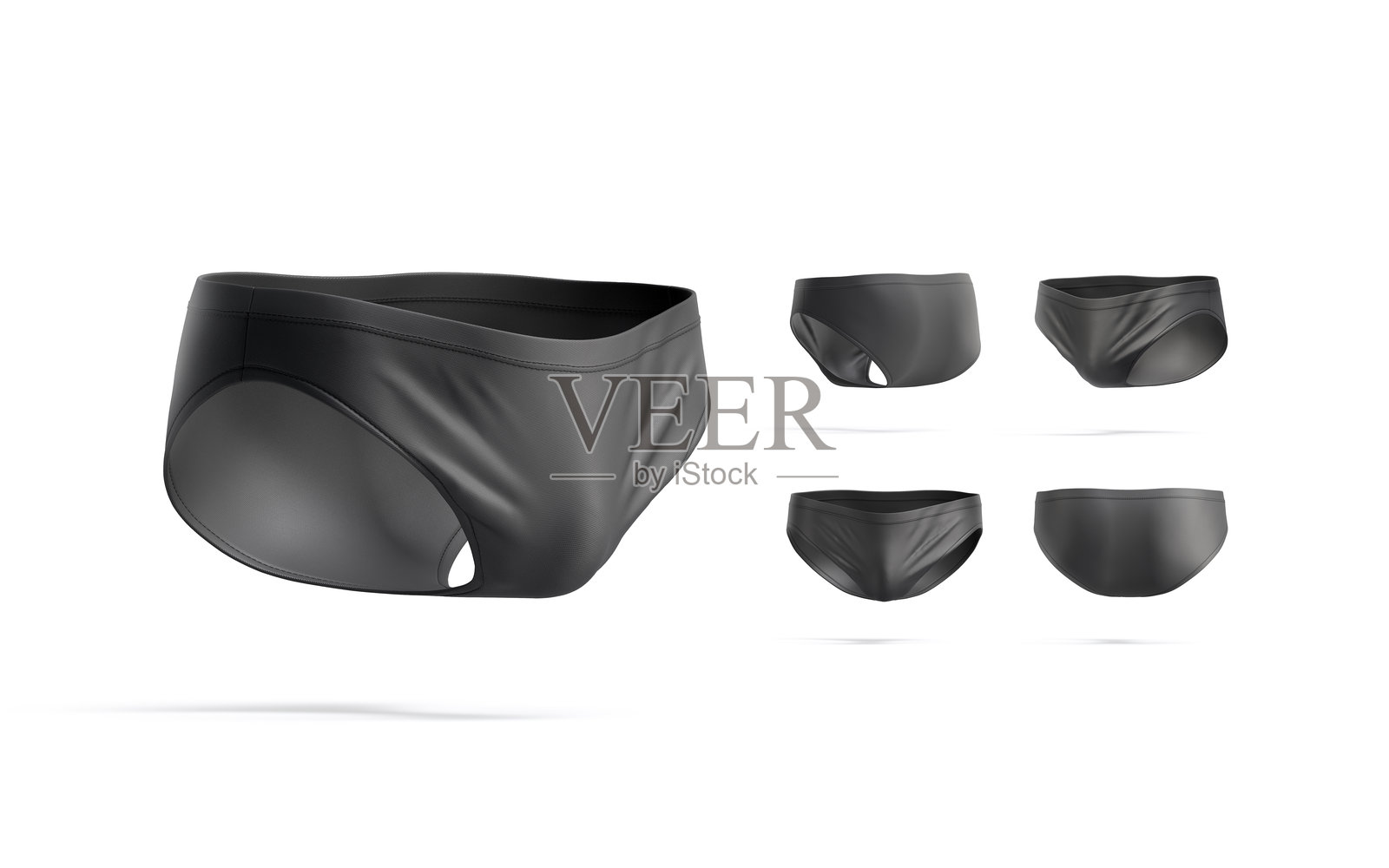 黑色男性游泳裤空白样品，多个角度展示照片摄影图片