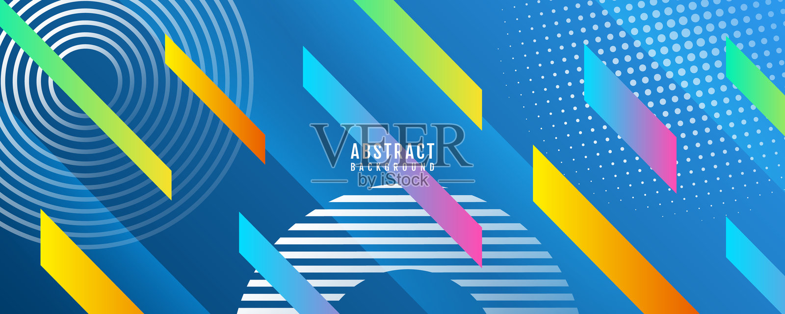 色彩丰富的几何抽象背景，层叠在明亮的空间上，带有对角线效果的装饰。现代图形设计元素，梅菲斯风格概念，适用于网页横幅、传单、卡片或宣传册封面。插画图片素材