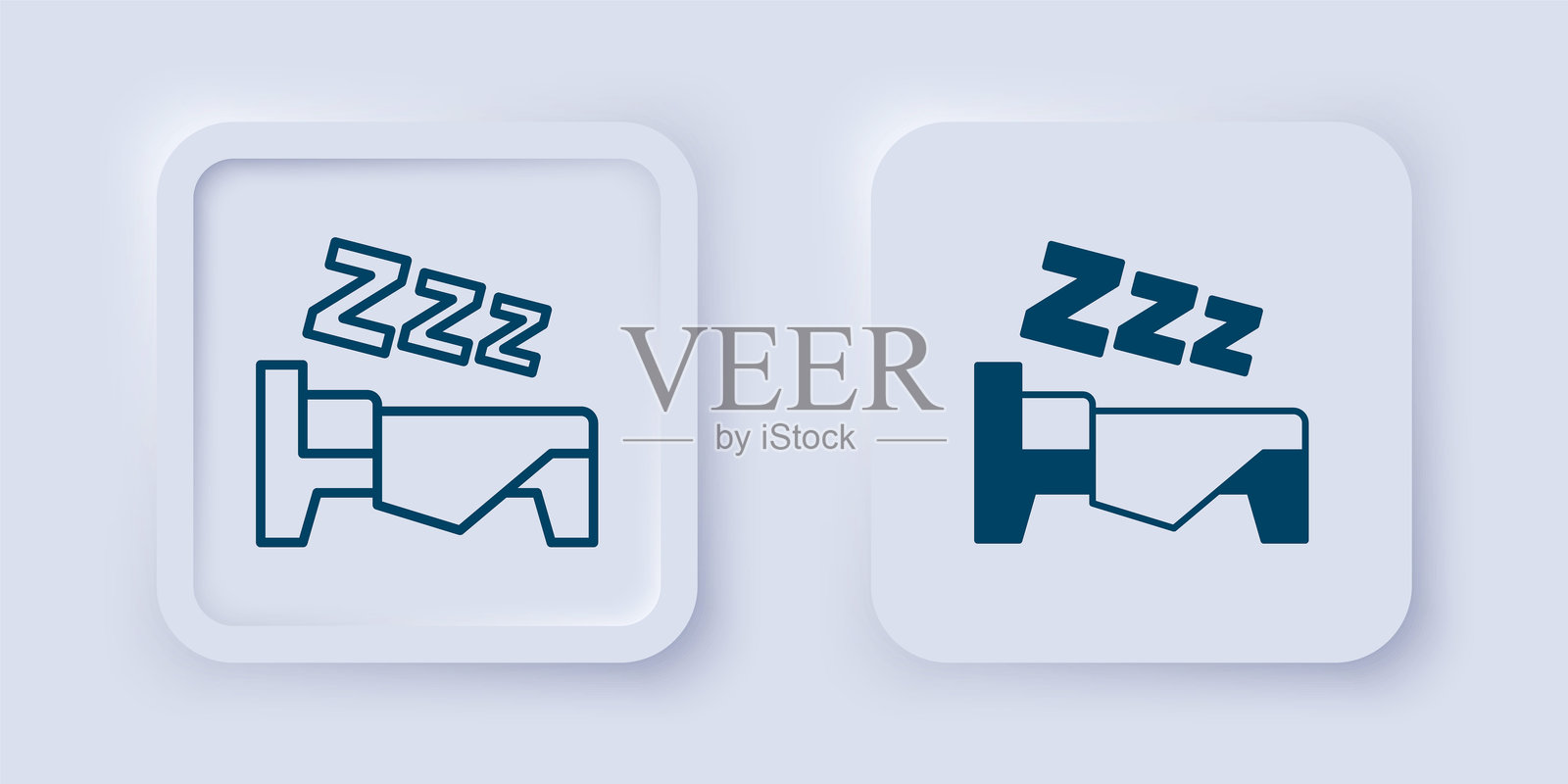 填充和轮廓的睡觉图标，背景为灰色。困倦的zzz。健康生活方式。方形按钮。矢量图。插画图片素材