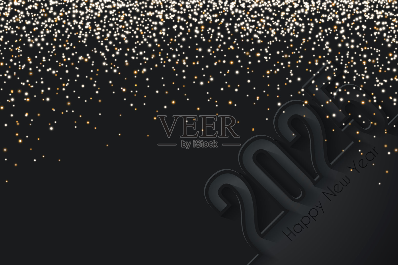 2025年新年快乐，金色闪光 - 黑色背景插画图片素材