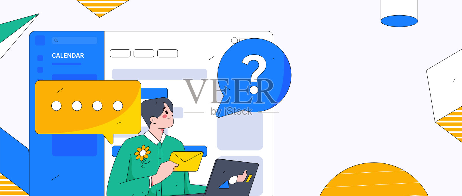 平面矢量插图的业务人员操作的工作场景插画图片素材