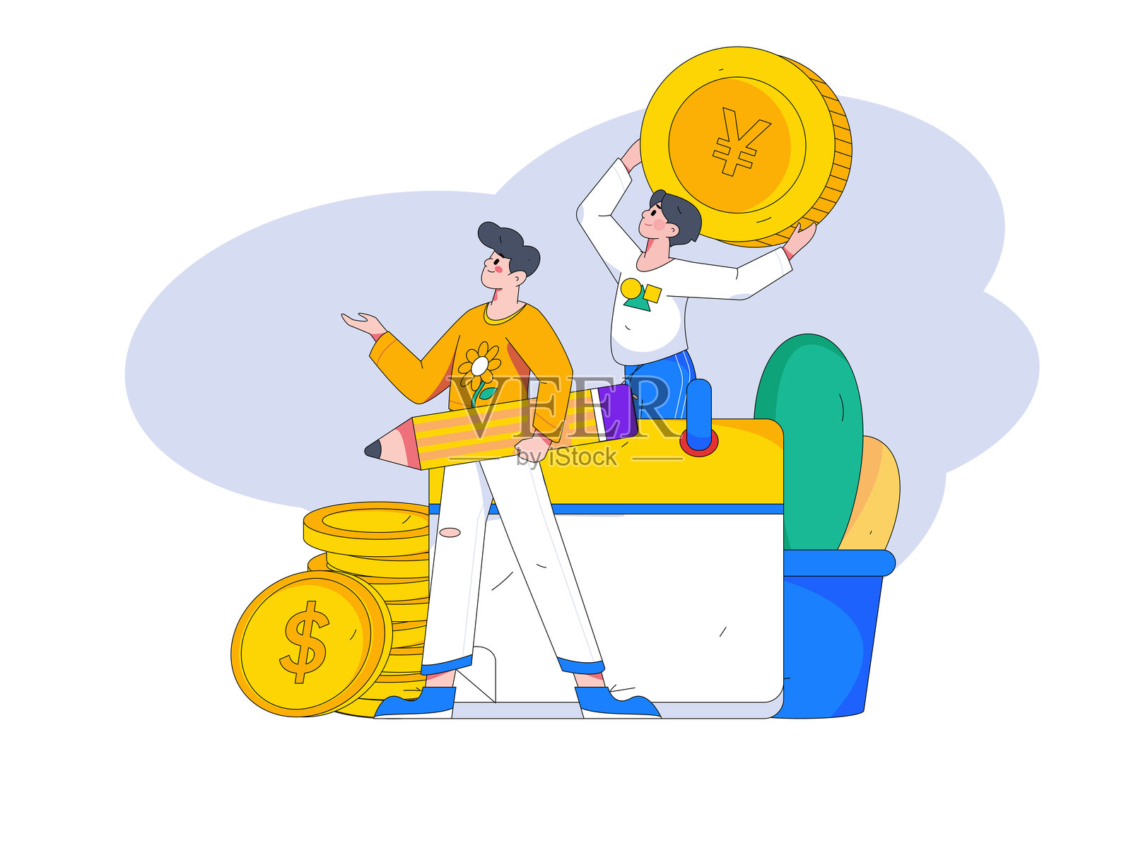 签到字符平面矢量概念操作手绘插图插画图片素材