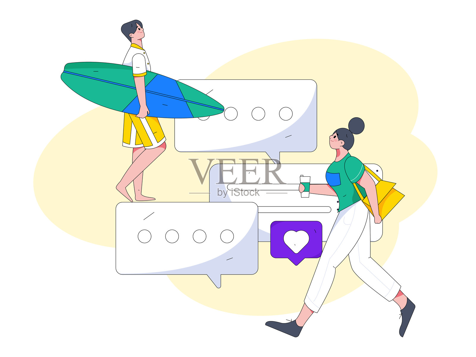 平面矢量插图的业务人员操作的工作场景插画图片素材