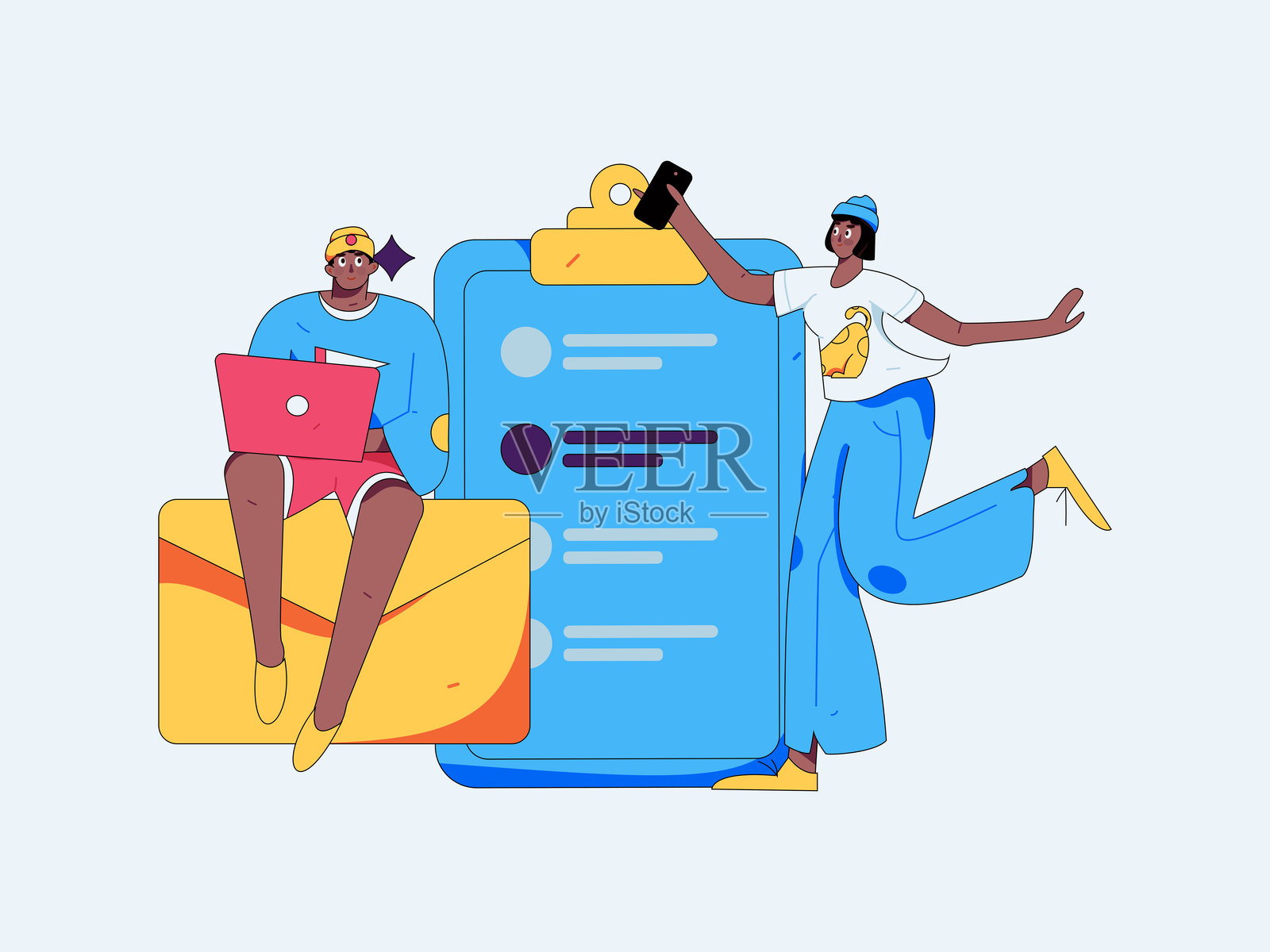 平面矢量插图的业务人员操作的工作场景插画图片素材