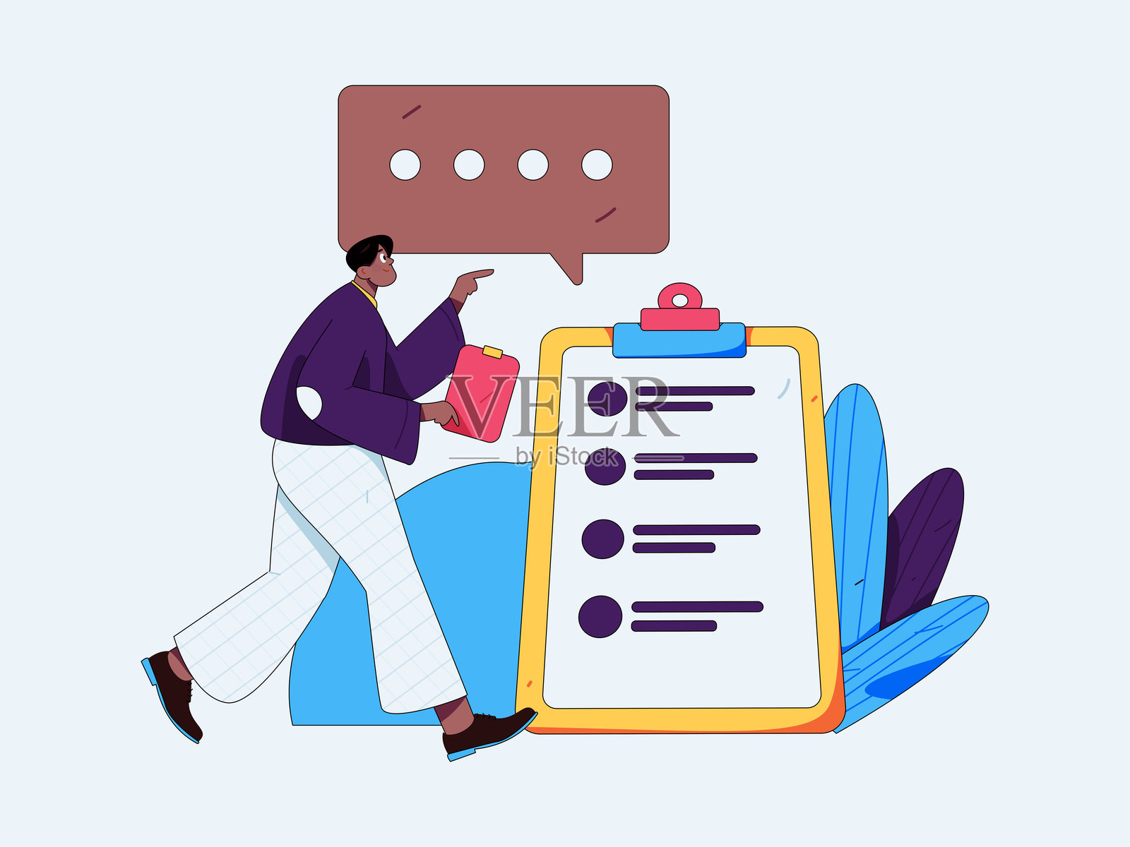 平面矢量插图的业务人员操作的工作场景插画图片素材