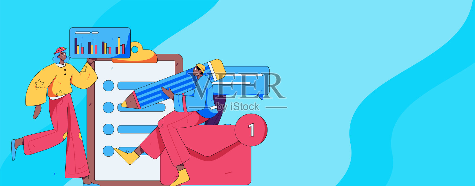 平面矢量插图的业务人员操作的工作场景插画图片素材