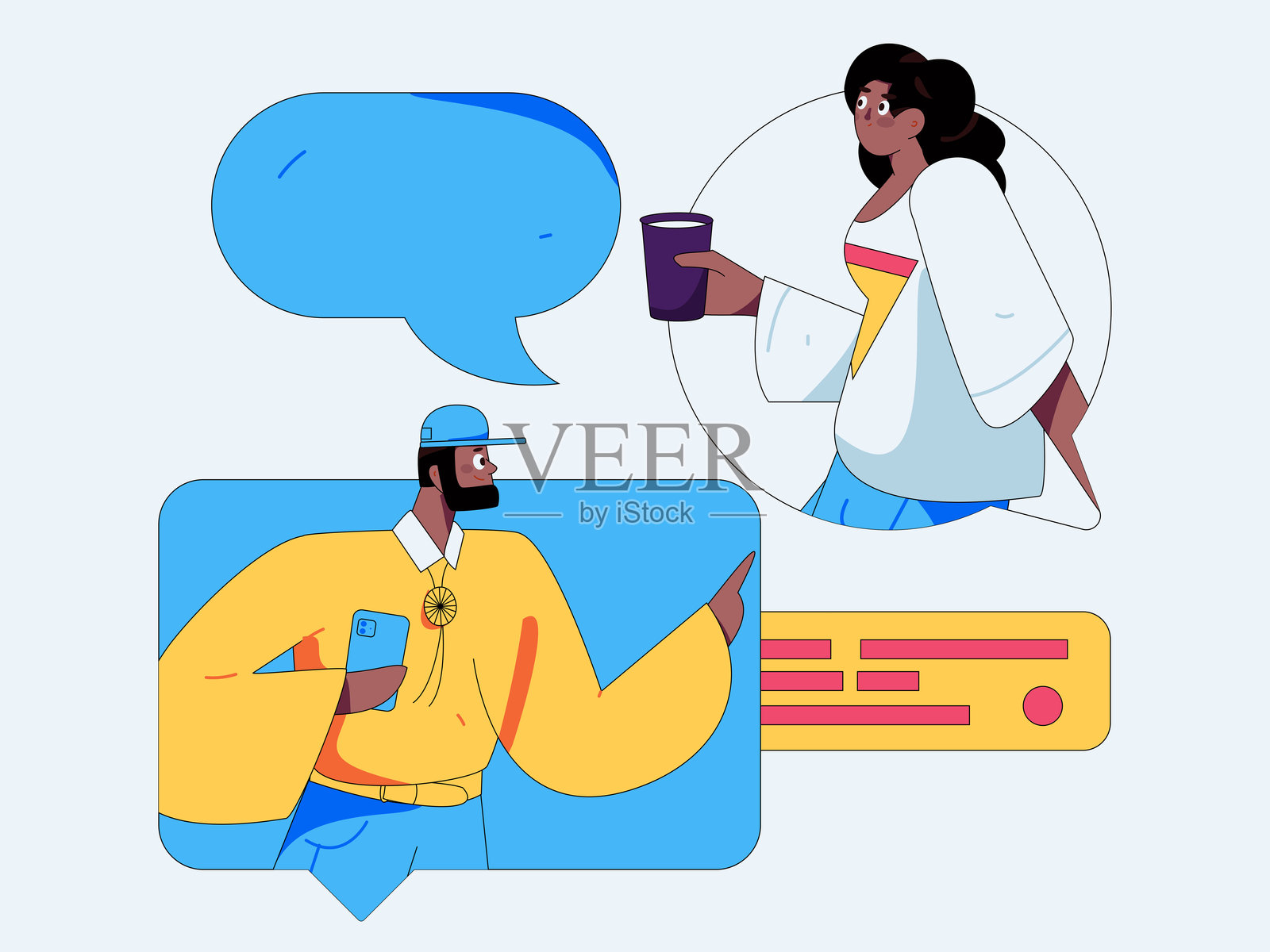 虚拟人物社会交往概念商业平面矢量手绘插画插画图片素材