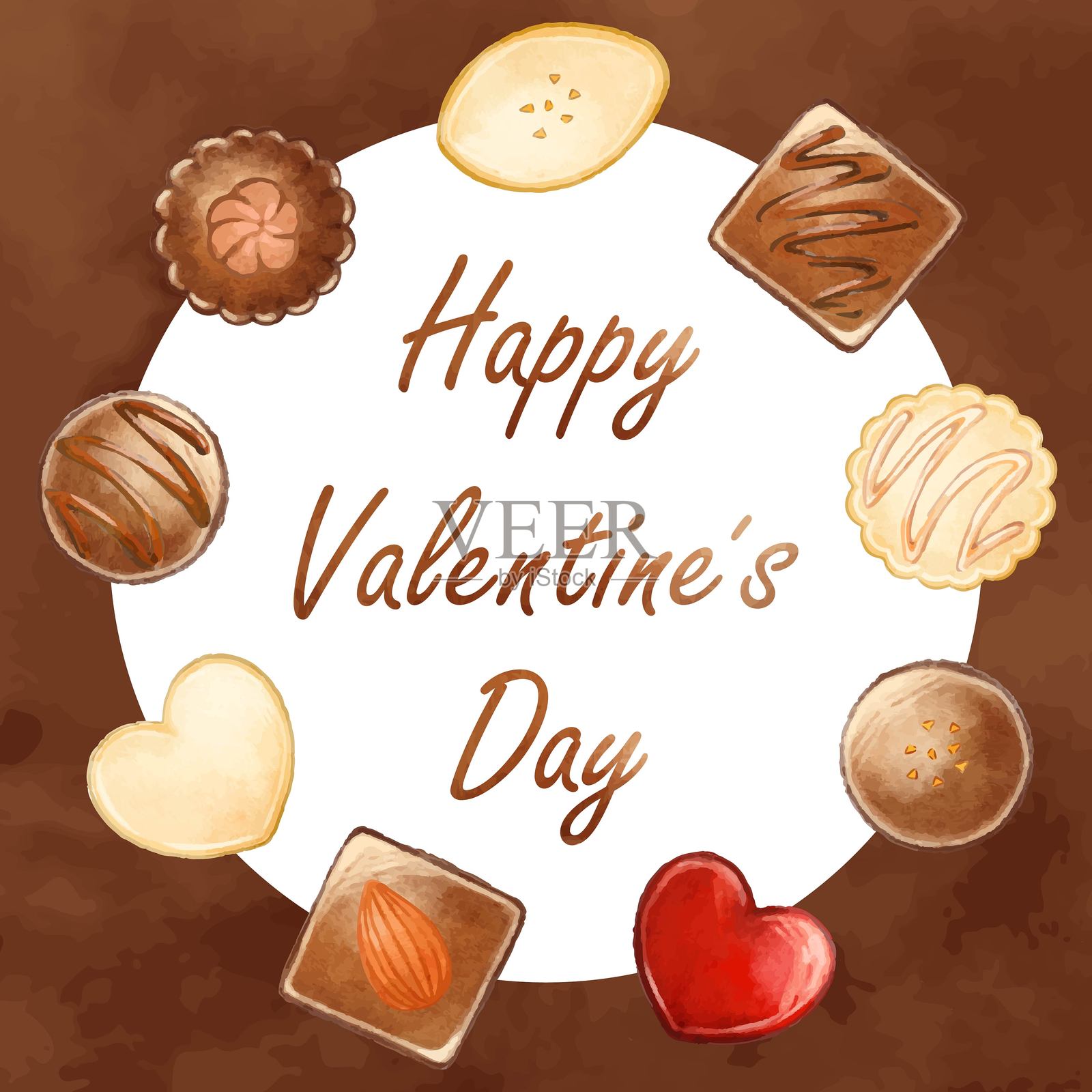 水彩美丽的巧克力圆形框架 2插画图片素材