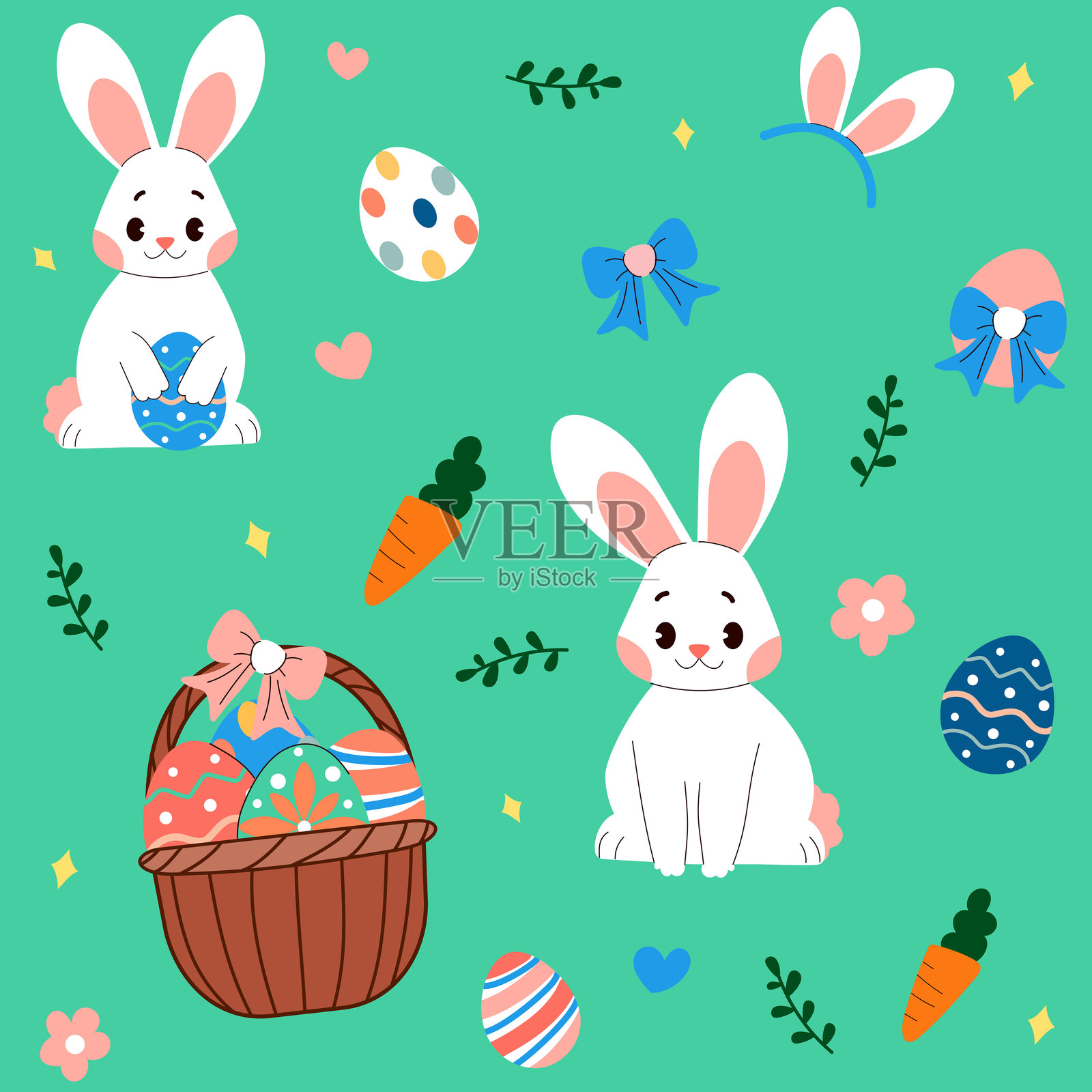 复活节兔子无缝图案插画图片素材