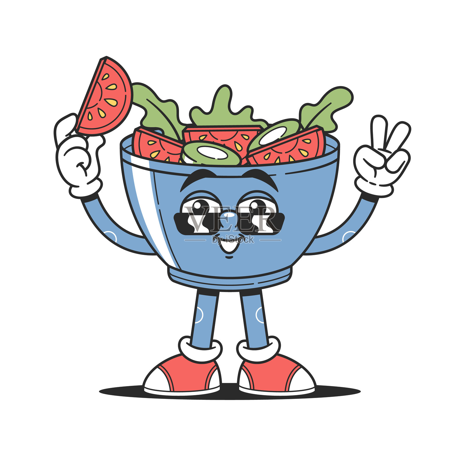 可爱的生鲜沙拉快餐角色插画图片素材