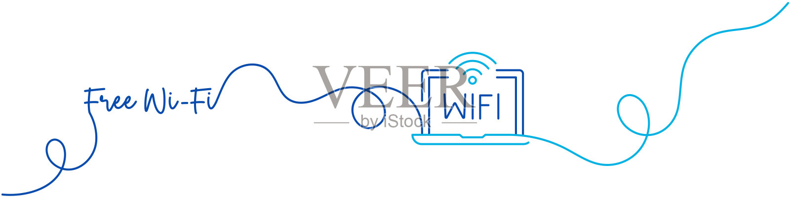 连续线条绘制的免费Wi-Fi图标。手绘符号矢量插图。插画图片素材