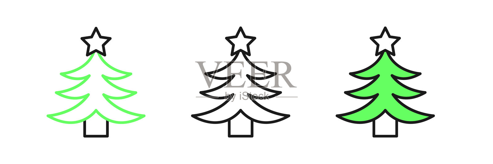 简约线条圣诞树图标，背景为白色。圣诞快乐，新年快乐。矢量图。插画图片素材