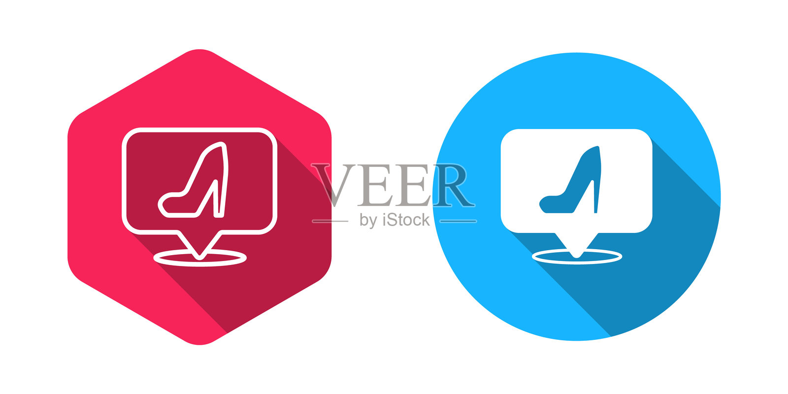 带长阴影背景的填充和轮廓高跟鞋图标。矢量图。插画图片素材