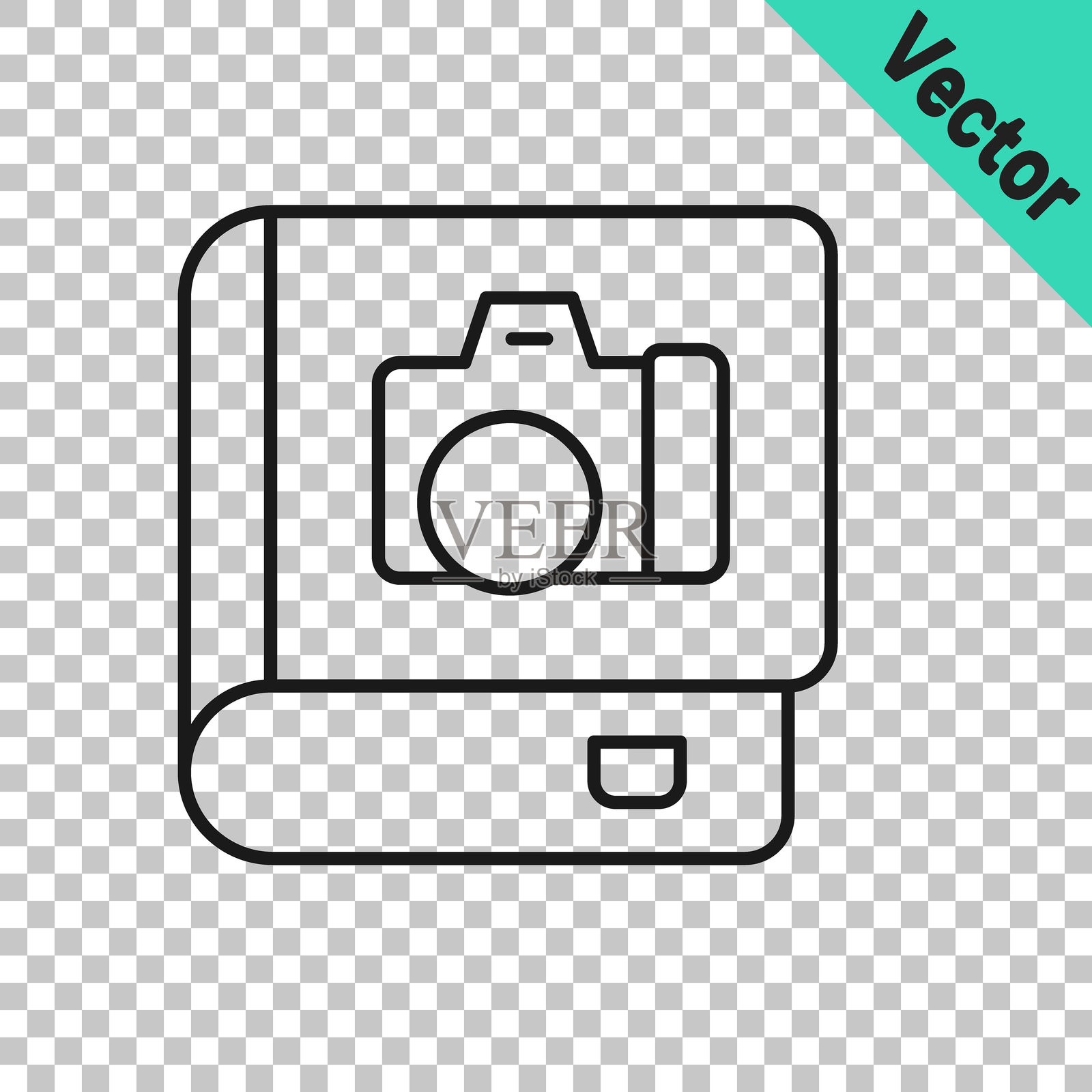 黑色线条相册图库图标，背景透明。矢量图。插画图片素材