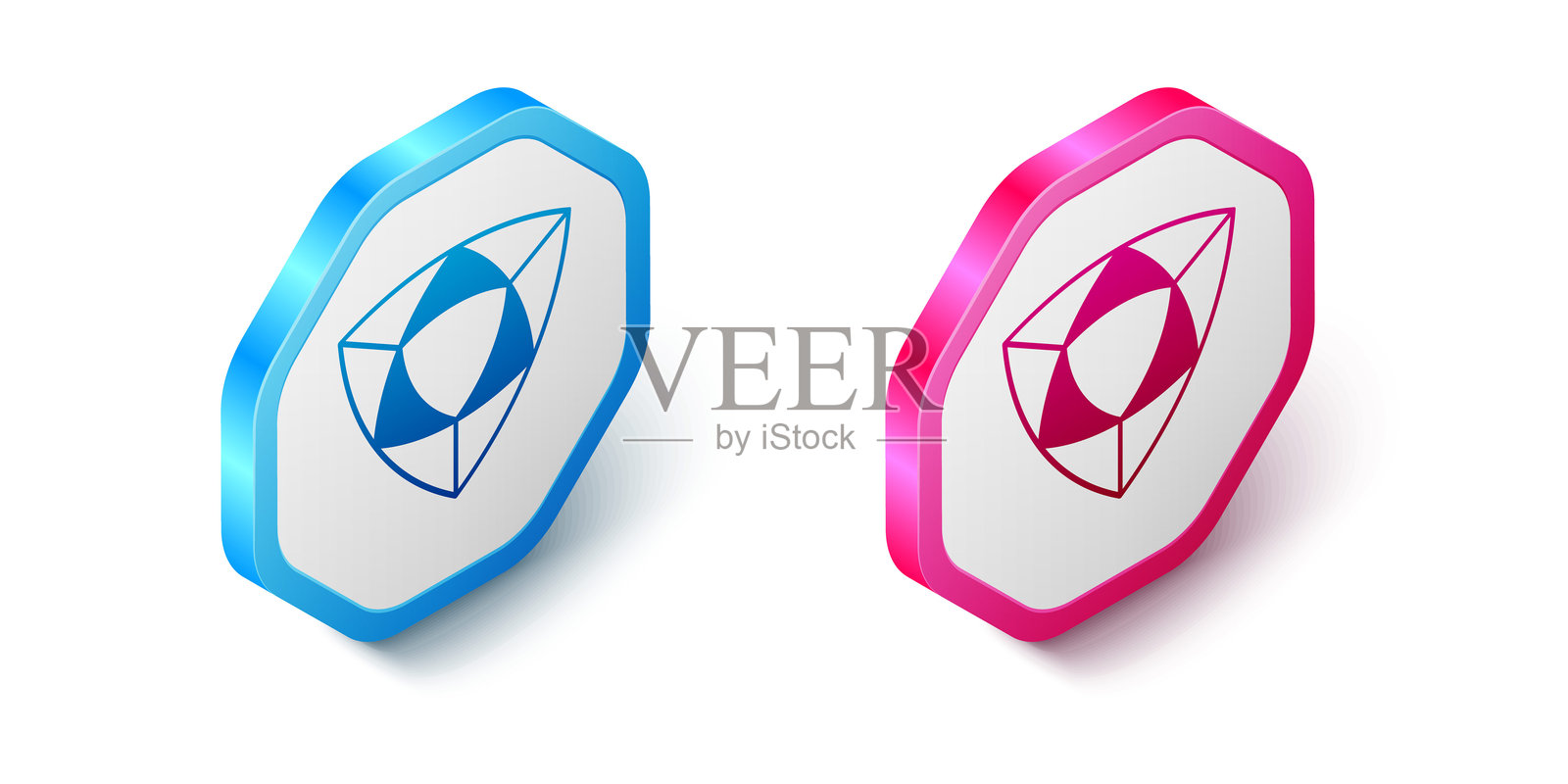 等距钻石图标，孤立在白色背景上。珠宝符号。宝石。六边形按钮。矢量图。插画图片素材