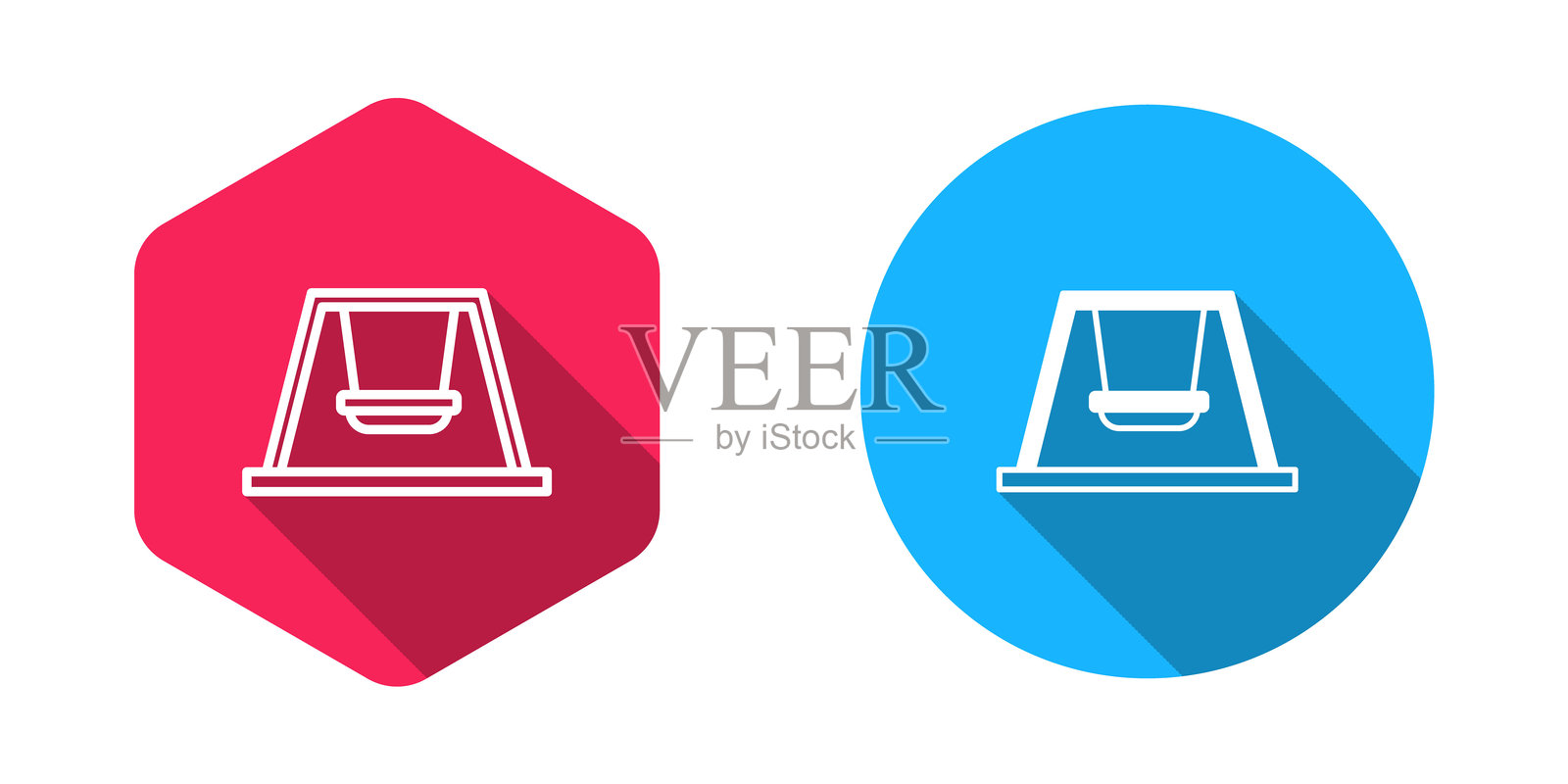 儿童夏季游戏的秋千图标，填充和轮廓设计，带有长阴影背景。户外娱乐设备。矢量图。插画图片素材