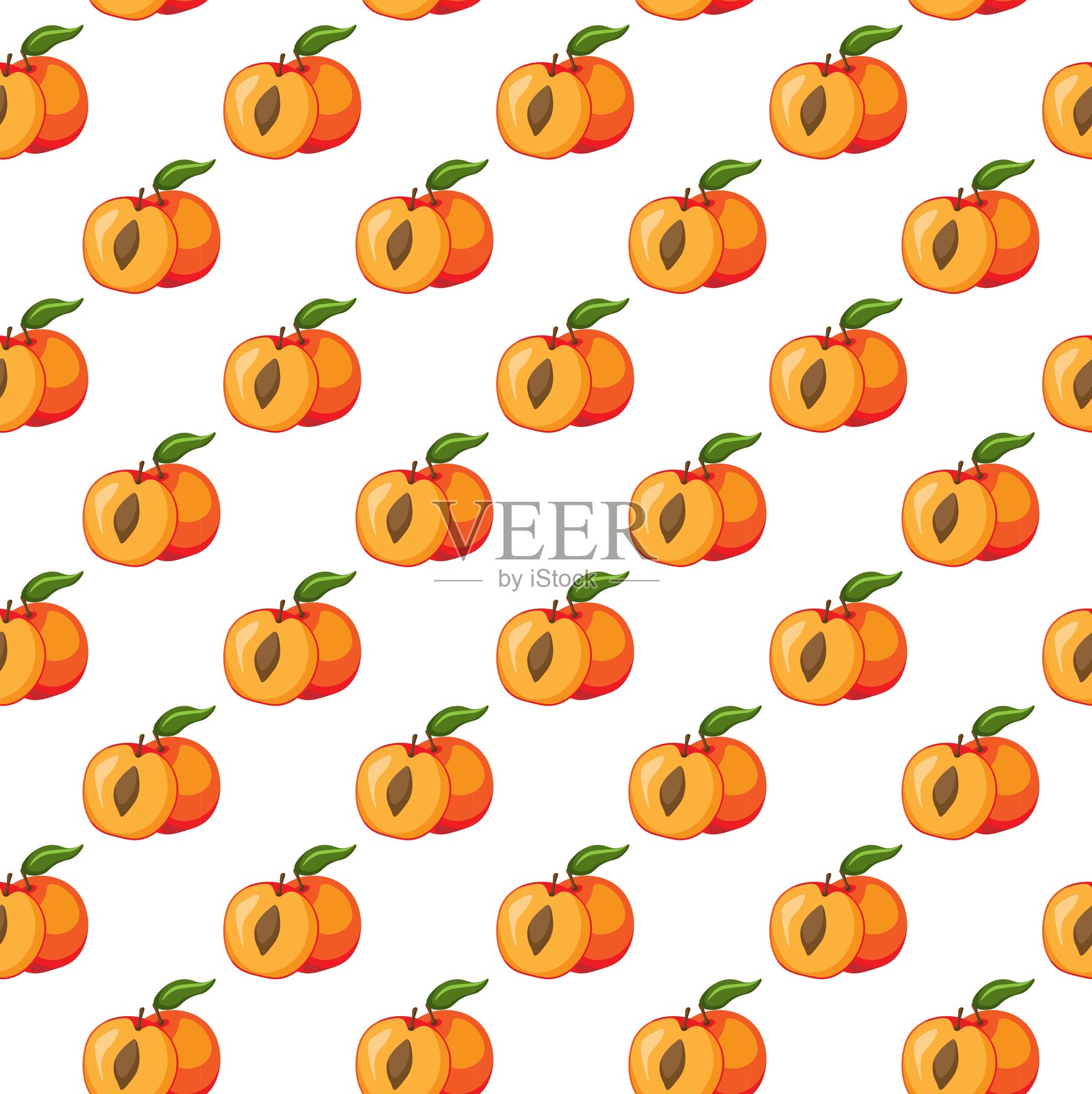 杏子水果平面无缝图案，背景为白色。适用于包装纸、贺卡、海报和横幅设计。插画图片素材