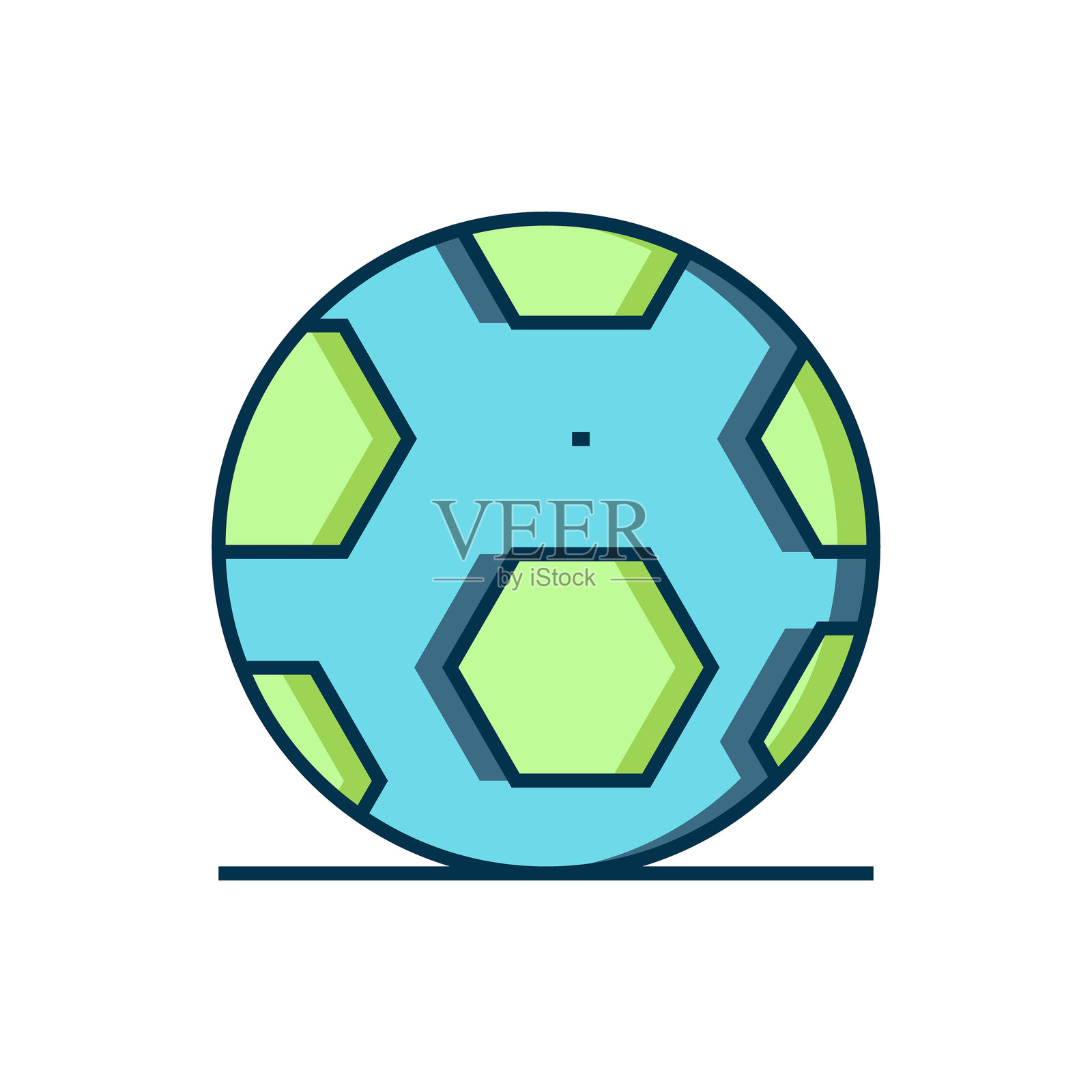 填充轮廓的足球图标，背景为白色。运动器材。带阴影的平面填充轮廓风格。矢量图。插画图片素材