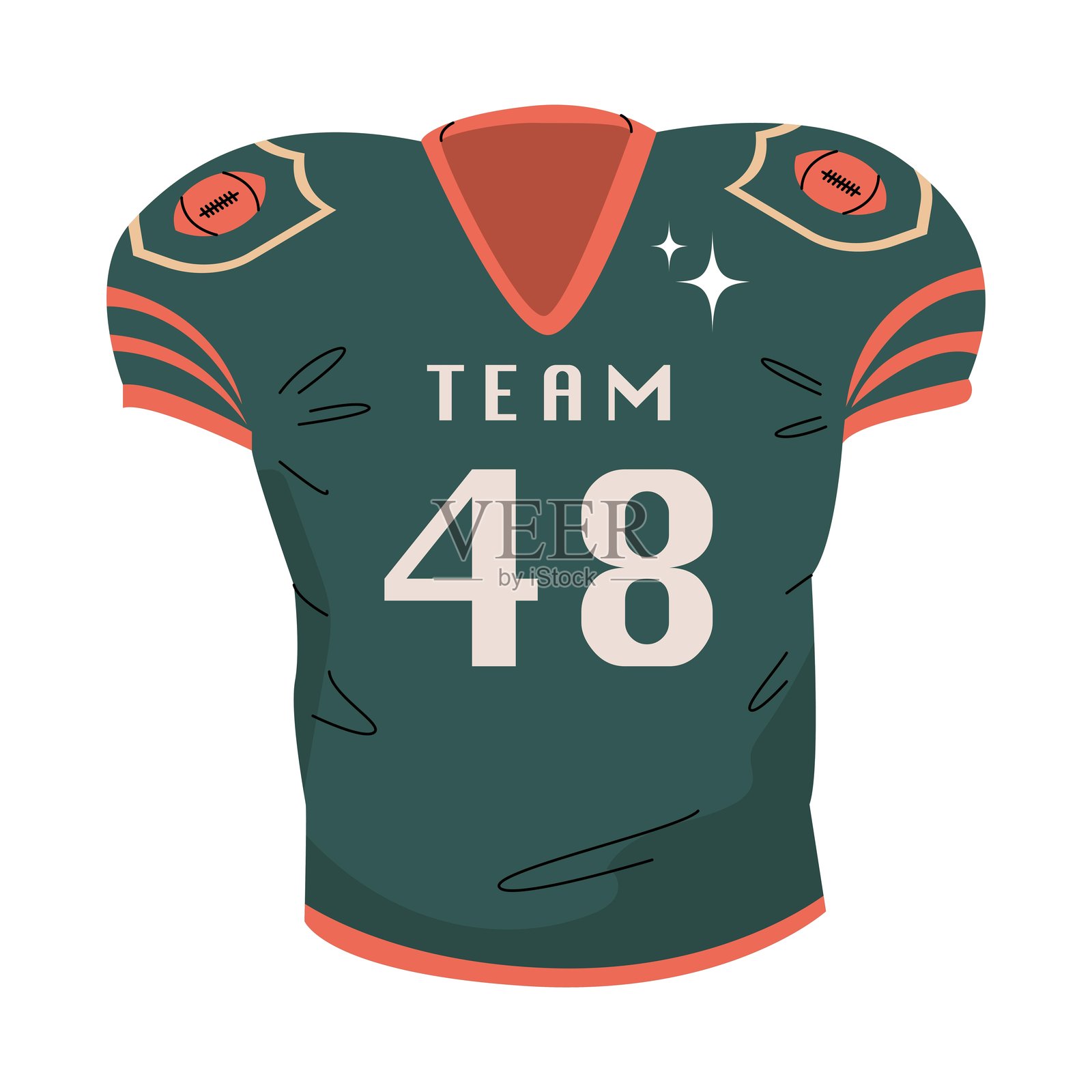 美式足球属性。运动员服装。保护和运动装备的设计。矢量插图，透明背景。插画图片素材