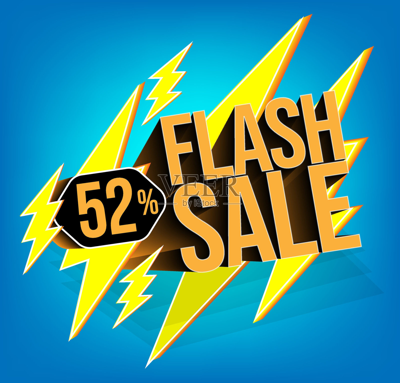 商店促销的闪购，带有3D文本的矢量图，享受52%的折扣。插画图片素材