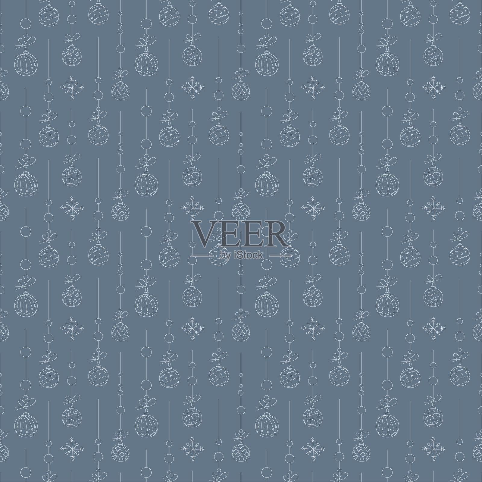 无缝涂鸦图案，带有彩色圣诞树球的线条。插画图片素材