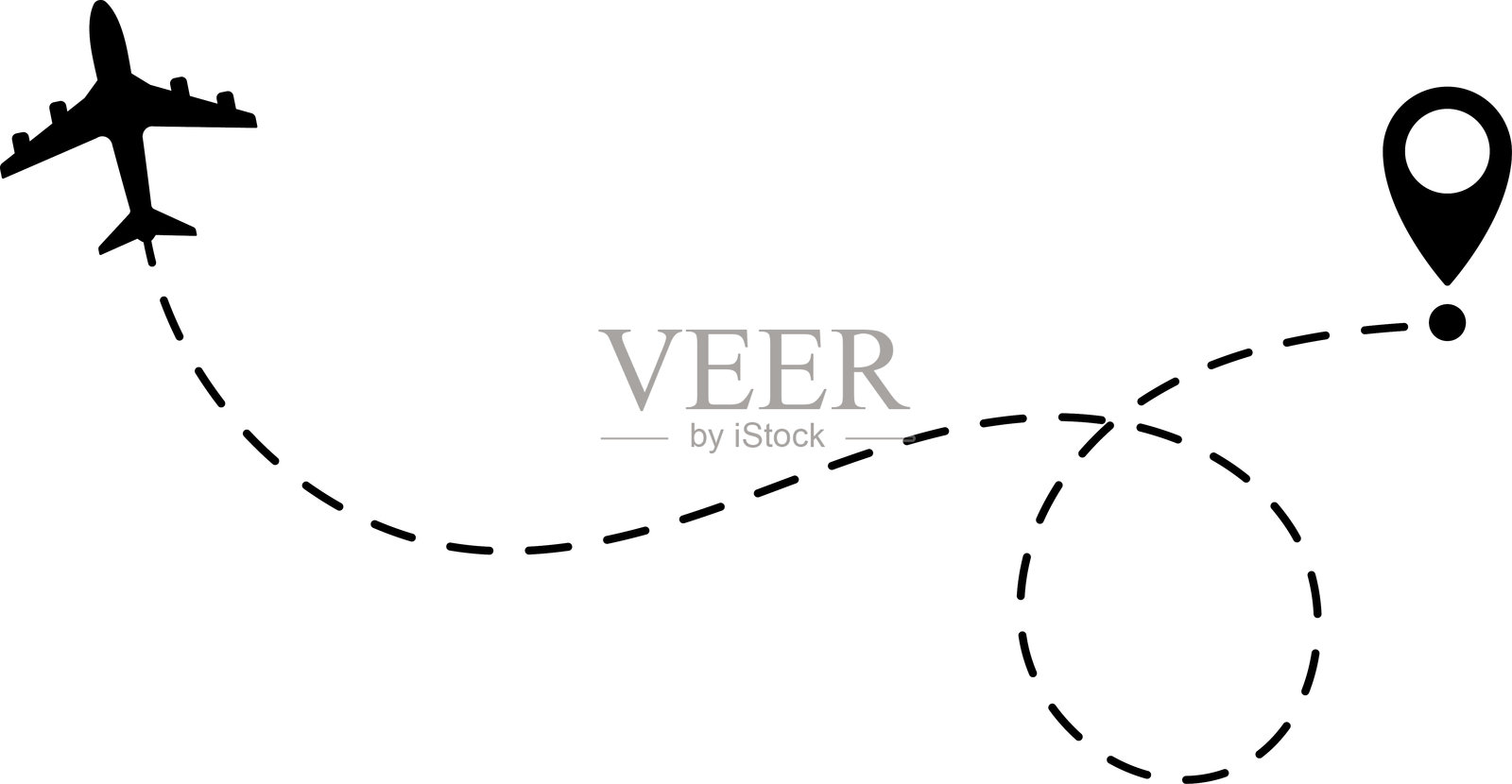 飞机航线起点和终点的虚线轨迹 - 飞机线路路径矢量图标。插画图片素材