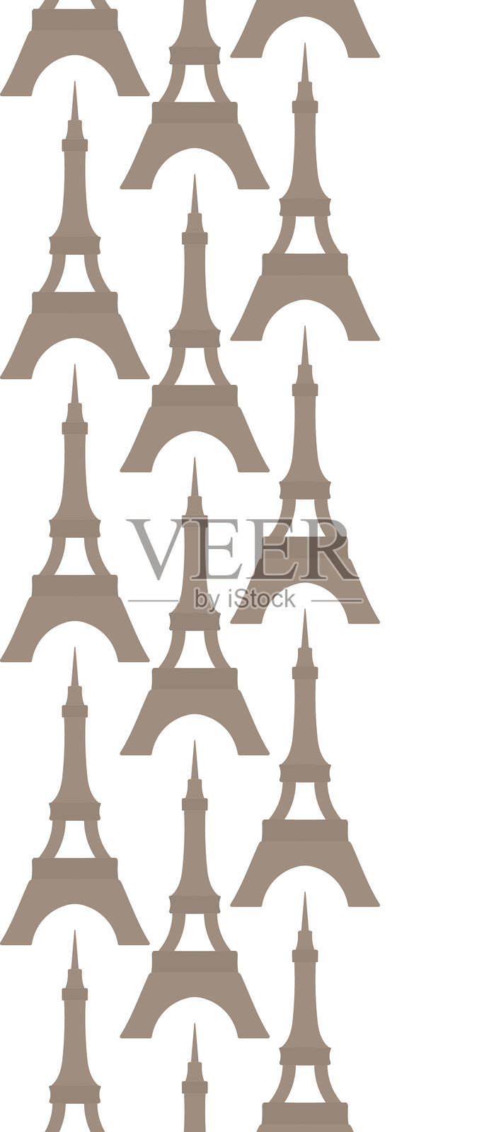 埃菲尔铁塔。米色金属塔。无缝垂直边框。重复的矢量图案。插画图片素材