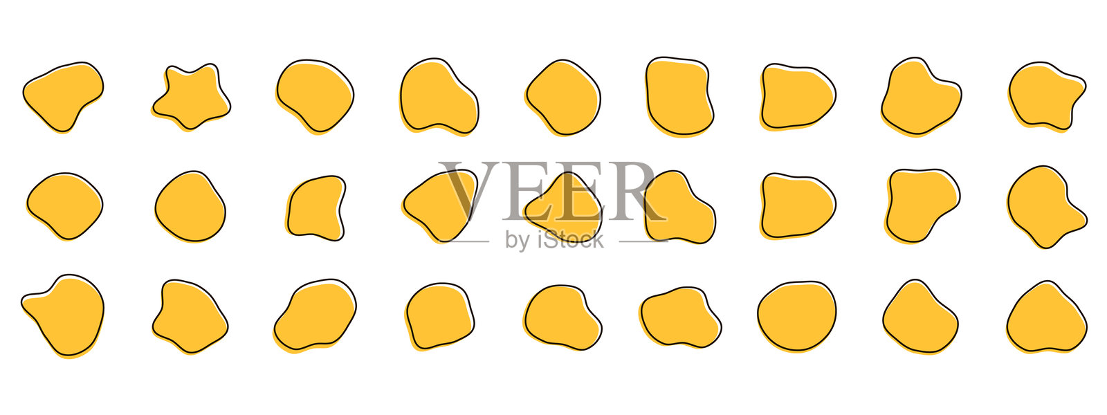 有机的多彩斑点形状。圆形抽象有机形状集合。卵石、液滴和石头轮廓。随机抽象液体有机不规则斑点形状。插画图片素材