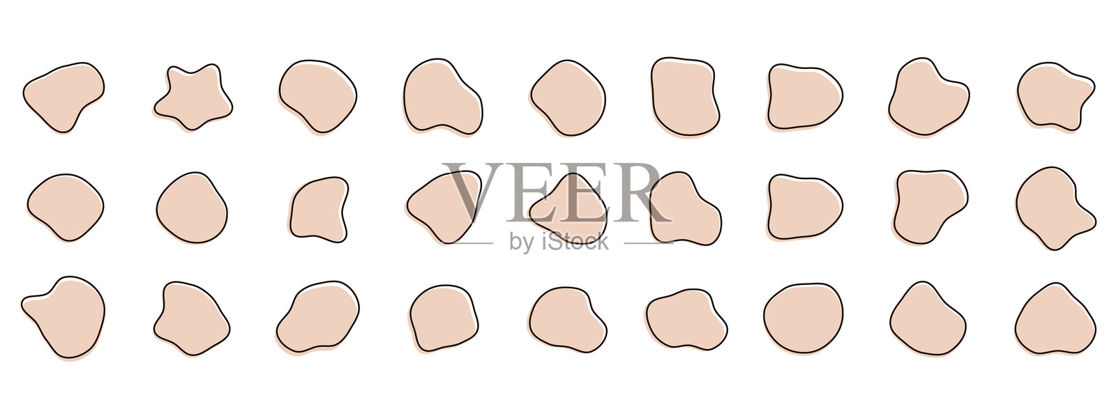 有机的多彩斑点形状。圆形抽象有机形状集合。卵石、液滴和石头轮廓。随机抽象液体有机不规则斑点形状。插画图片素材