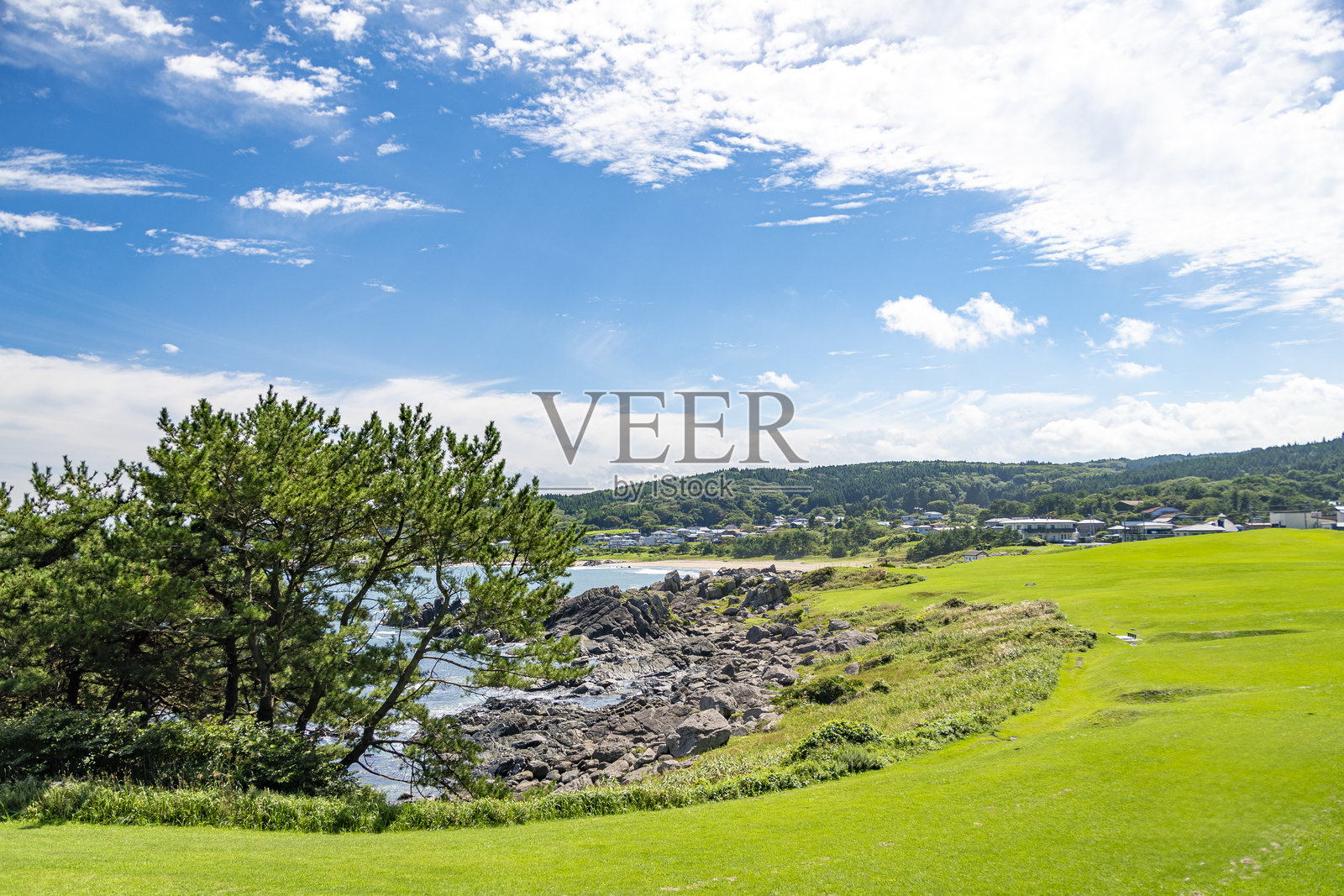 青森县八户市的阳光田子崎海滩照片摄影图片