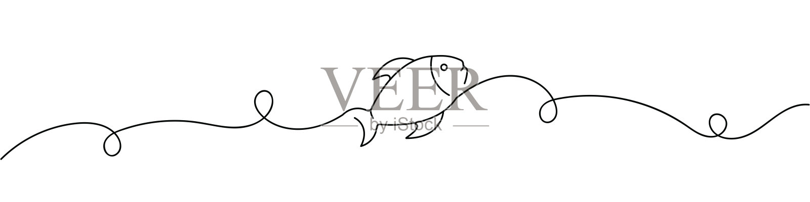 鱼图标的一笔连续线条绘画。单线矢量插图插画图片素材