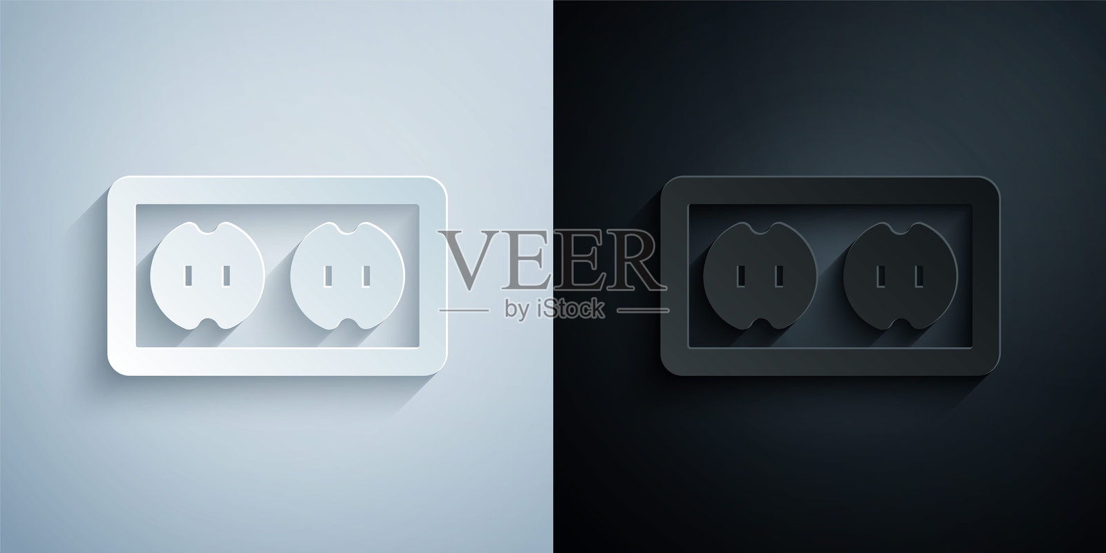 纸雕电源插座图标，背景为灰色和黑色。电源插座。玫瑰花符号。纸艺风格。矢量图。插画图片素材