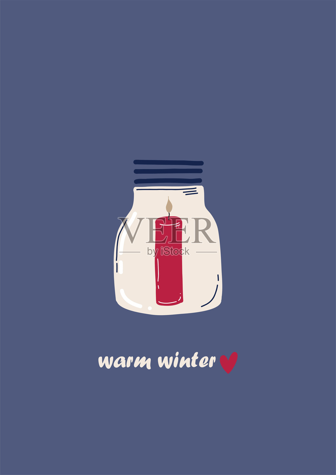 带有瓶中蜡烛和手写书法的圣诞和新年节日贺卡。时尚风格的矢量插图。插画图片素材