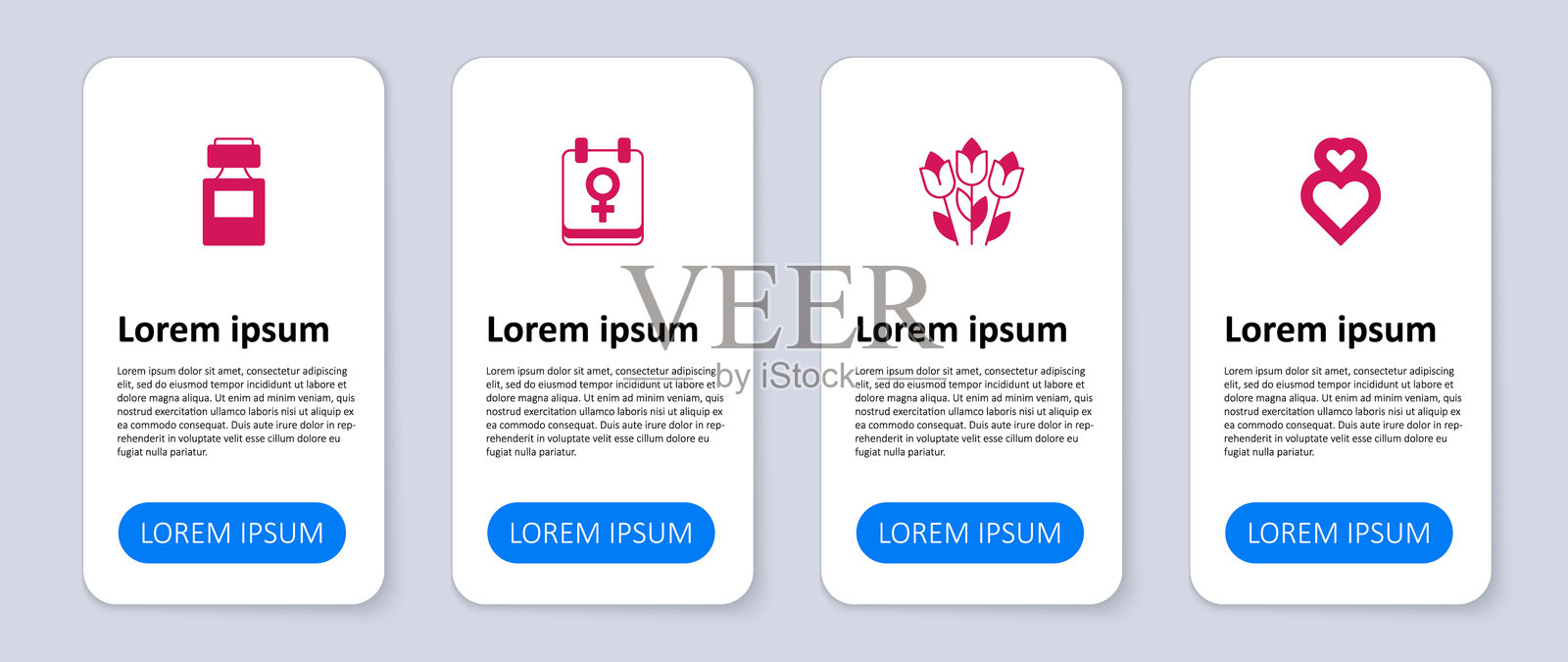 心形、郁金香花、带有3月8日的日历和香水。商业信息图表模板。矢量图。插画图片素材