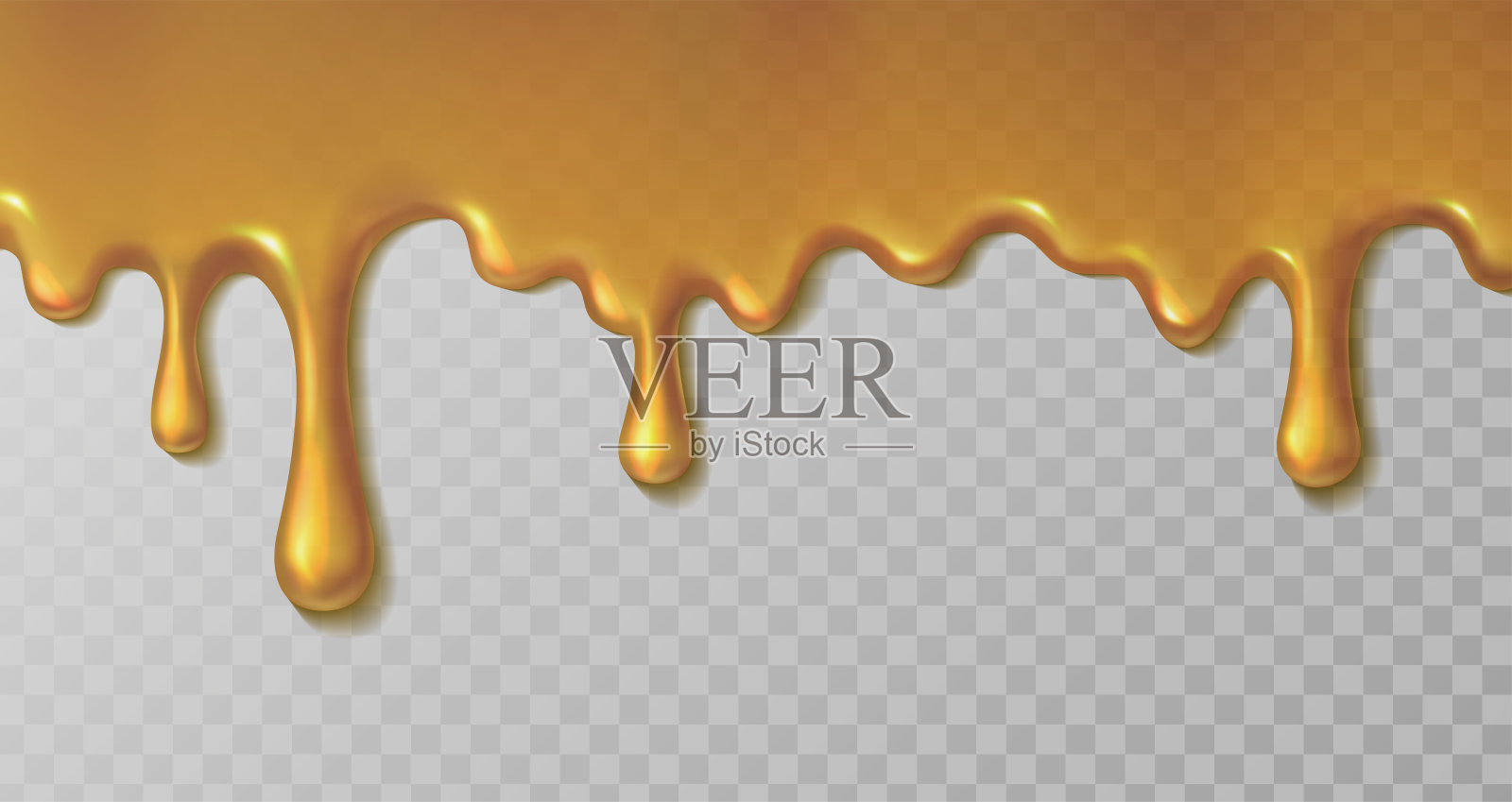 3D真实感矢量图标插图。融化的蜂蜜在透明背景上滴落。照片摄影图片