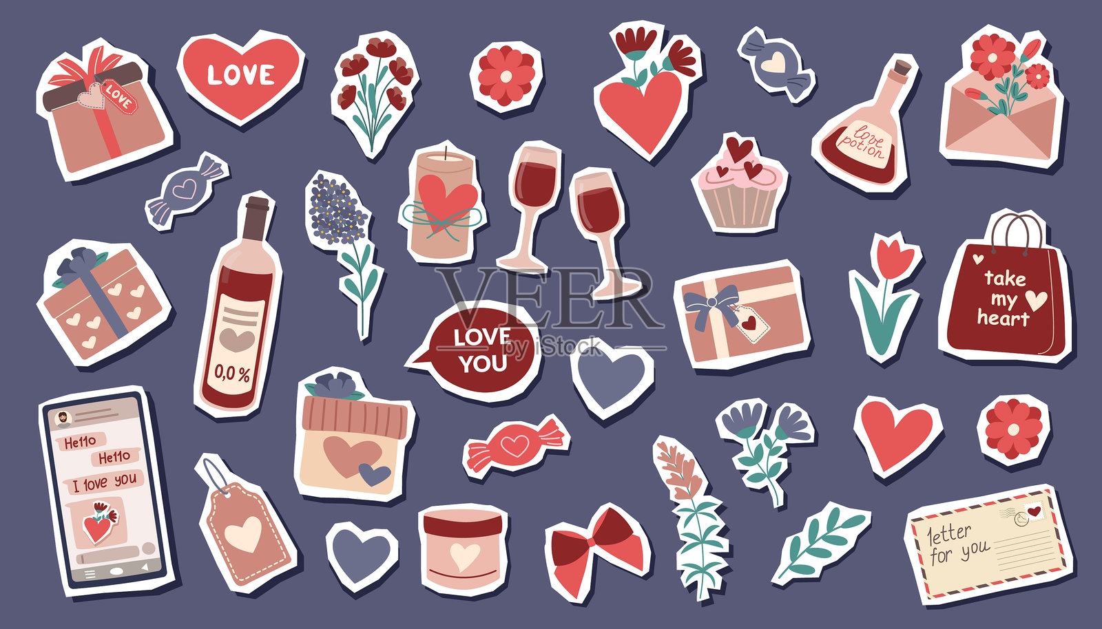 情人节贴纸套装插画图片素材