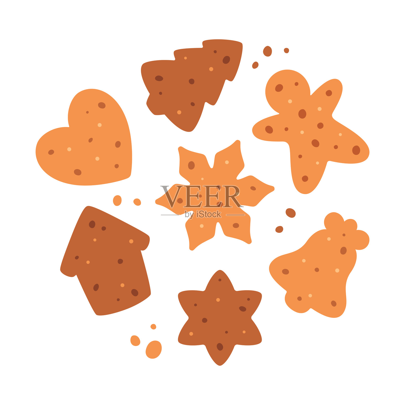 装饰姜饼饼干系列。节日糕点，饼干。平面风格的矢量插图插画图片素材