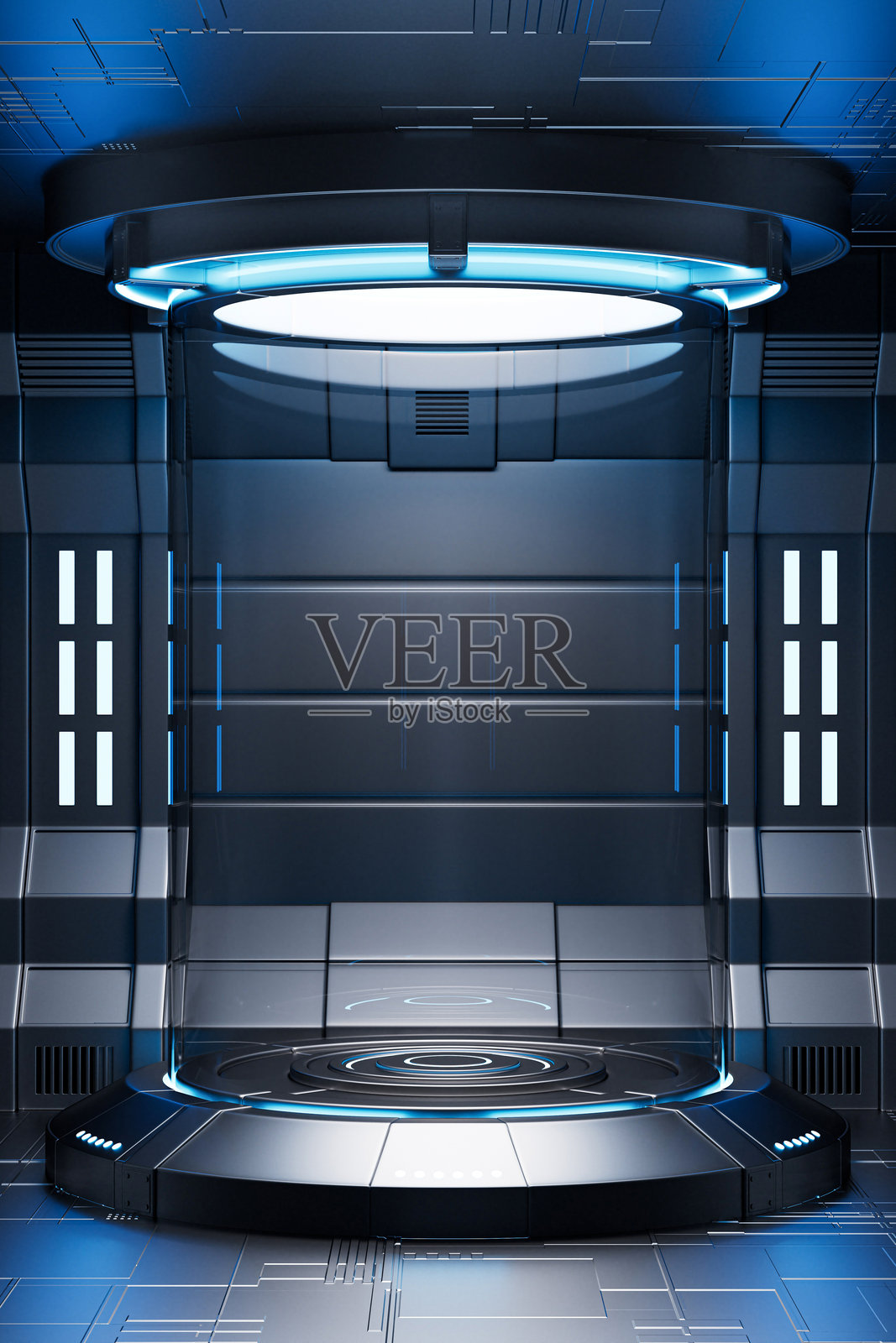 科幻技术空间展台的3D渲染图照片摄影图片