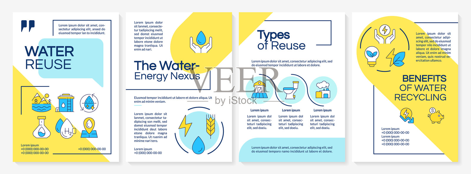 水资源再利用蓝黄宣传册模板插画图片素材