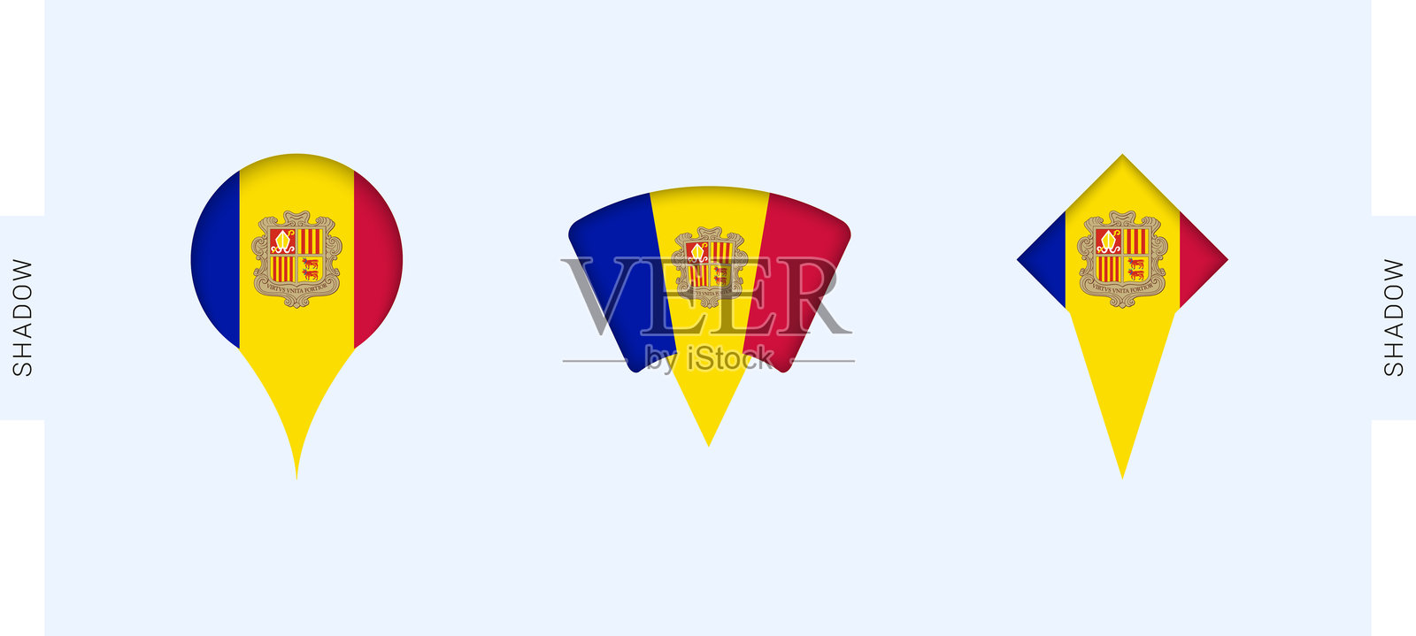 安道尔地图标记集。非常适合与安道尔、旅行、地理和国际代表相关的项目。插画图片素材