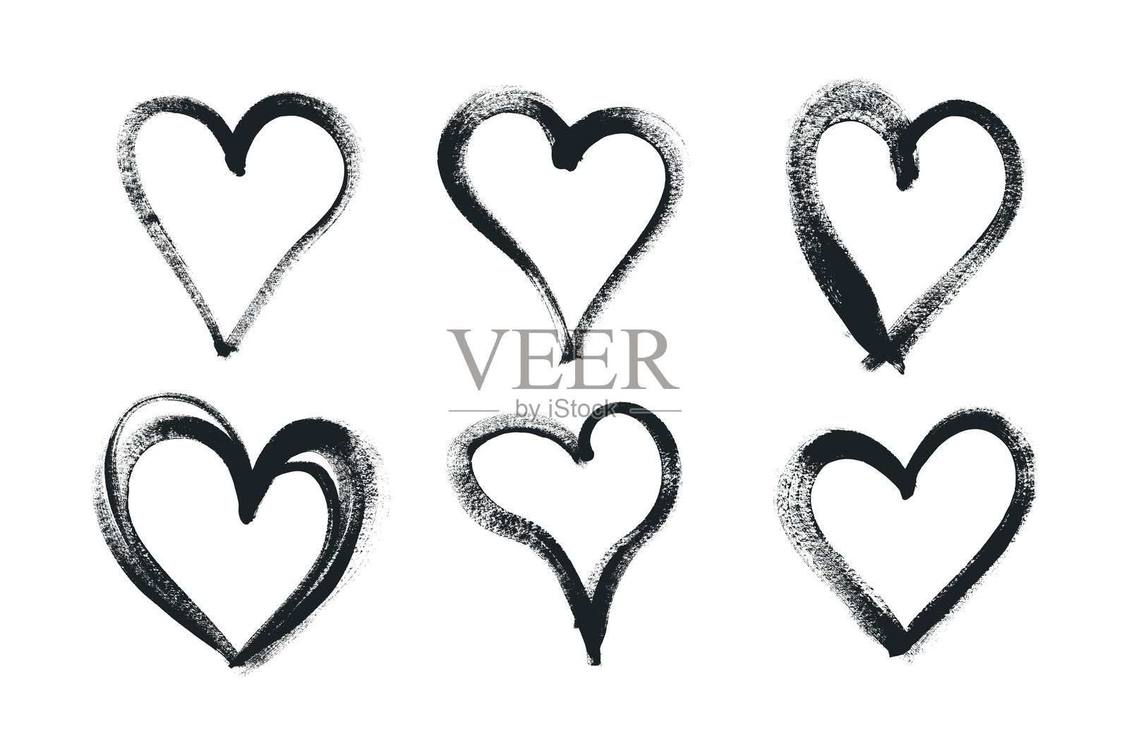 手绘的磨损心形。可爱的涂鸦爱心符号，独立于白色背景。用马克笔和粉笔绘制的涂鸦心形。插画图片素材